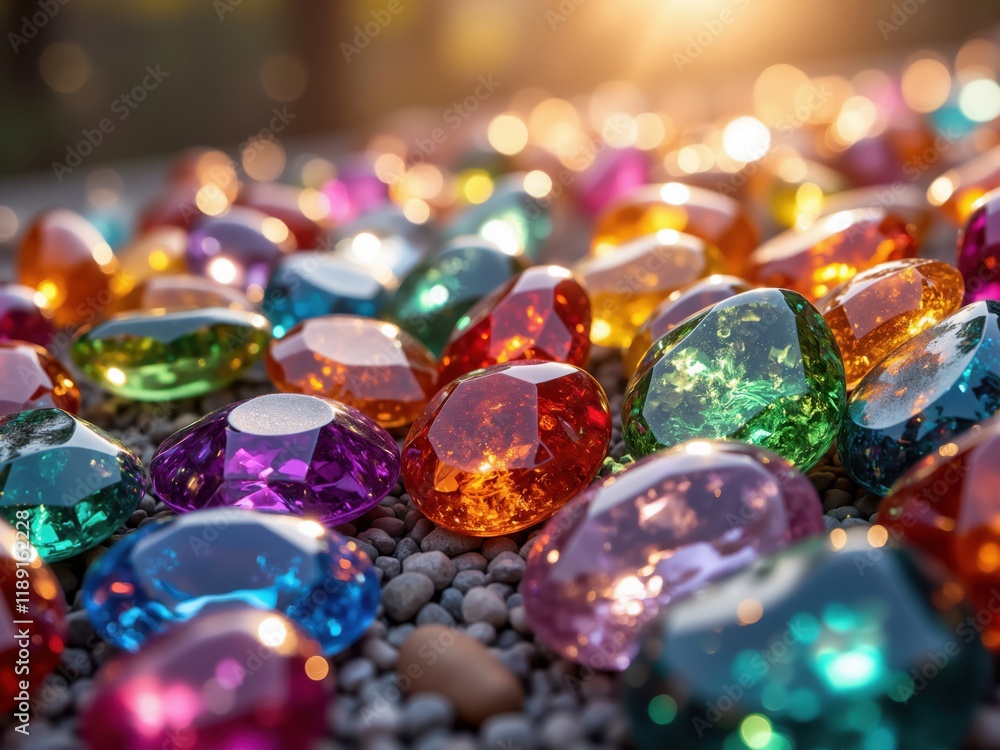 Collection of Multicolored Faceted Gems on Pebbles Collection of Multicolored Faceted Gems on Pebbles