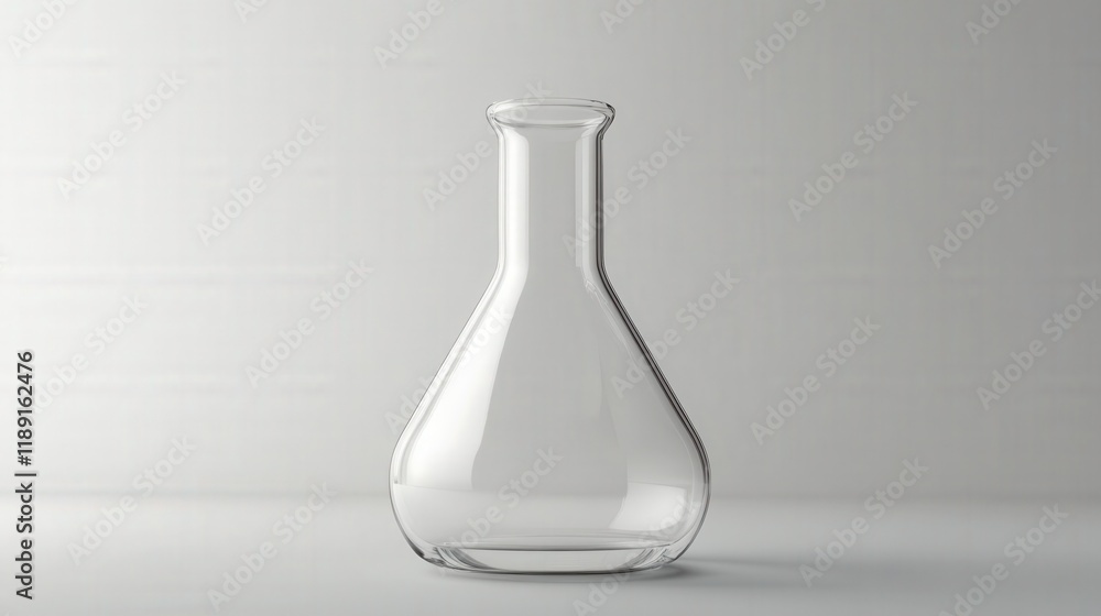 an empty glass Erlenmeyer flask on a gray surface an empty glass Erlenmeyer flask on a gray surface
