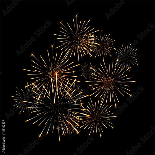 Realistic Firework design. Party celebration firework vector with the night sky. Christmas fireworks vector illustration template. New year background design. 