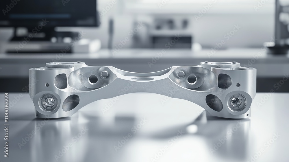 Fototapeta premium Transparent CNC-Machined Component in a High-Tech Workshop, Highlighting Precision Engineering and Advanced Manufacturing Innovation, Generative AI