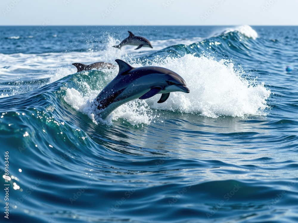 Fototapeta premium Dusky Dolphin Leaping from Ocean Wave