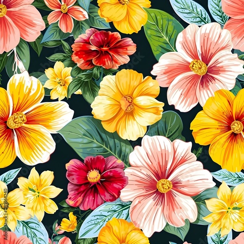 Wallpaper Mural Seamless beautiful decorative natural summer flowers pattern Torontodigital.ca