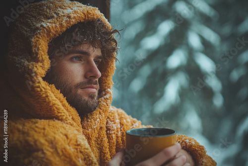 Man In Bathrobe With Coffee