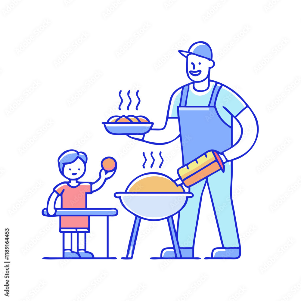 father grilling burgers vector icon, father grilling burgers vector illustration - simple illustration of father grilling burgers, perfect for logos,and father grilling burgers -themed designs. father grilling burgers vector icon, father grilling burgers vector illustration - simple illustration of father grilling burgers, perfect for logos,and father grilling burgers -themed designs.