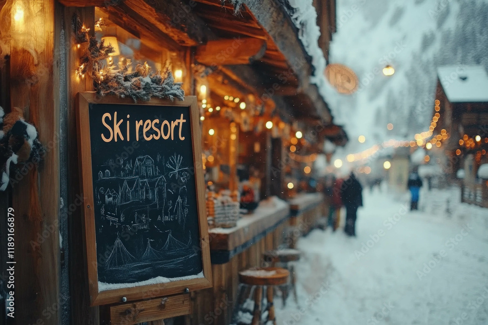 Fototapeta premium Ski Resort Text Written By A Chalk On A Blackboard