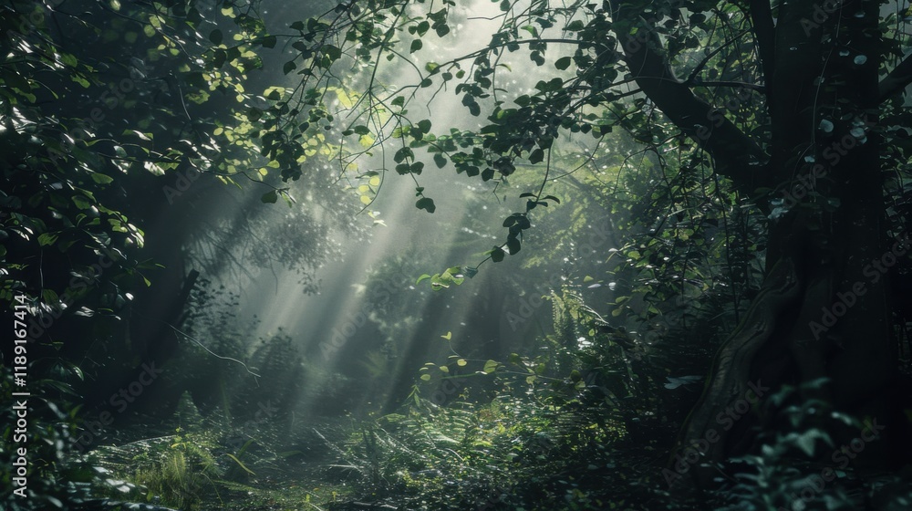 a mystical forest enchanting with its lush foliage and ancient trees, white space in the center of the page for text, rich and earthy tones against a dappled sunlight backdrop a mystical forest enchanting with its lush foliage and ancient trees, white space in the center of the page for text, rich and earthy tones against a dappled sunlight backdrop