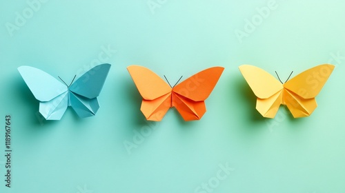 Obraz na płótnie Colorful origami butterflies in pastel shades on a soft background w salonie
