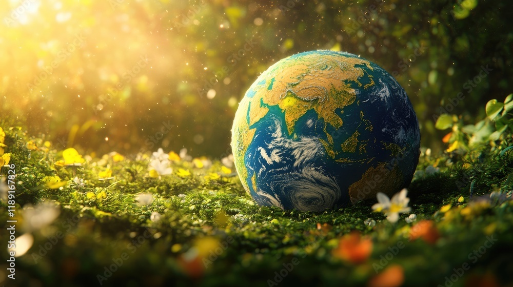A vibrant Earth surrounded by lush greenery and flowers, symbolizing nature and harmony. A vibrant Earth surrounded by lush greenery and flowers, symbolizing nature and harmony.