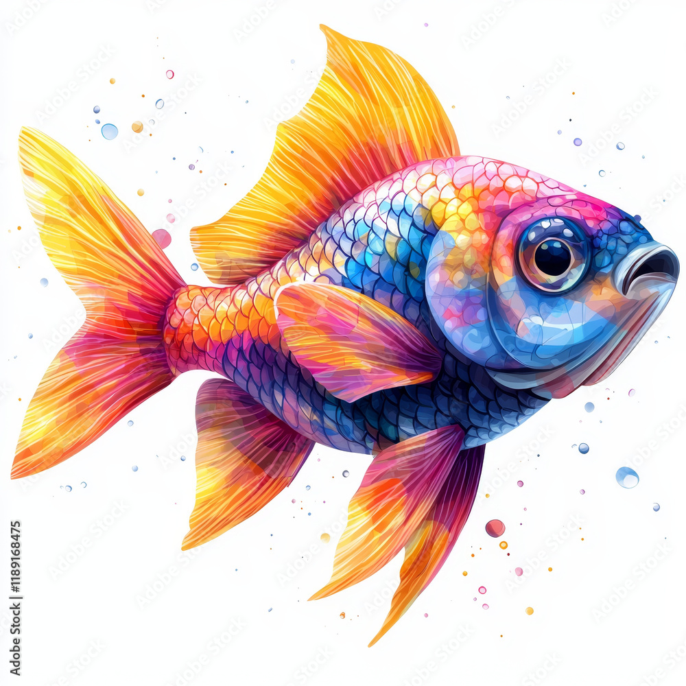 Fototapeta premium Vibrant Rainbow Fish Watercolor Painting.