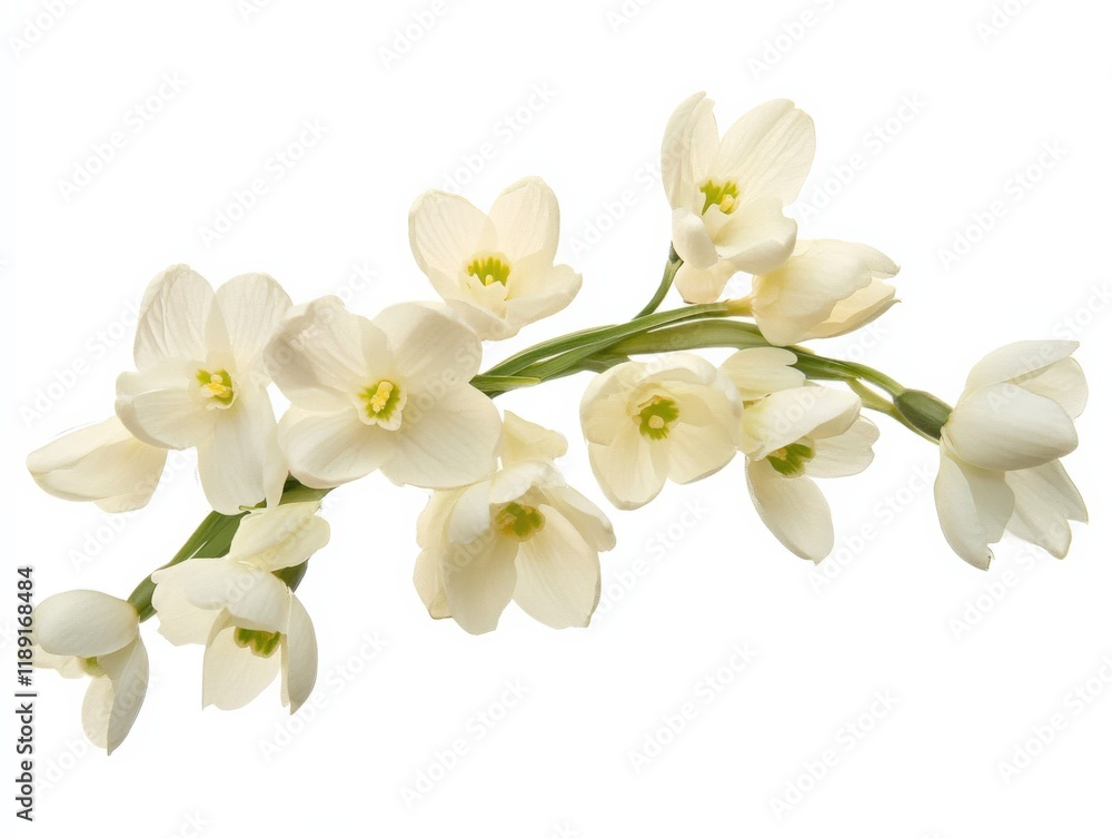 Fototapeta premium a sprig of white snowdrop flowers on a white background
