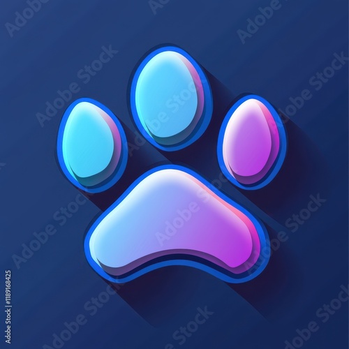 Colorful abstract representation of a paw print on a dark blue background, showcasing vibrant shades and glossy finish photo