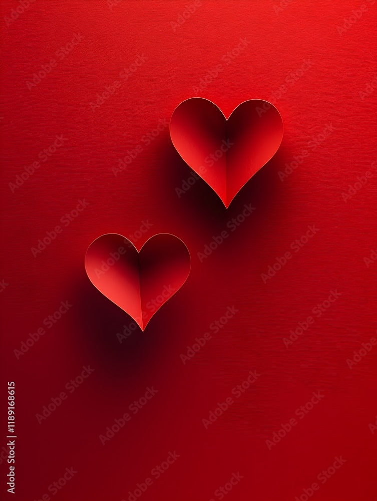 Photo of Two Red Paper Hearts on a Red Background Photo of Two Red Paper Hearts on a Red Background