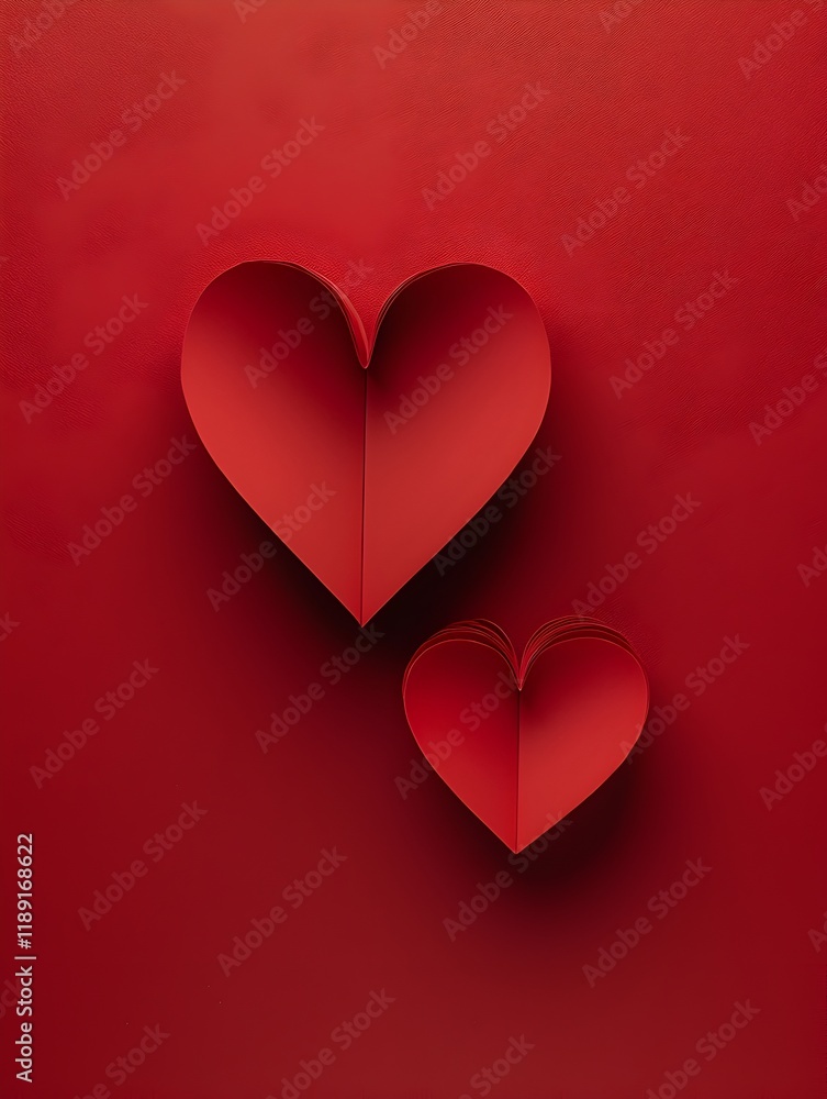 Photo of Two Red Paper Hearts on a Red Background Photo of Two Red Paper Hearts on a Red Background