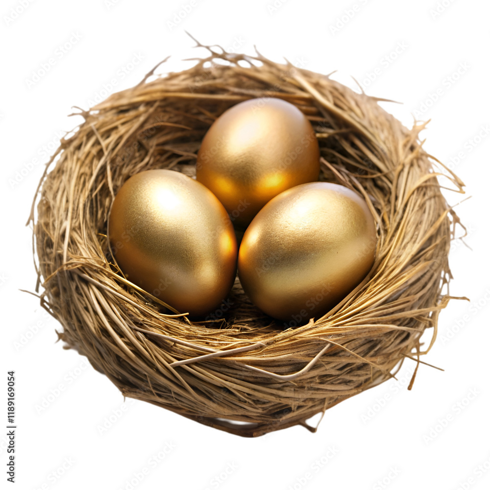Gold egg in nest isolated on transparent background Gold egg in nest isolated on transparent background