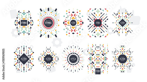 Set of geometric abstract colorful flyers - ethnic style brochure templates - collection of design elements - modern background templates