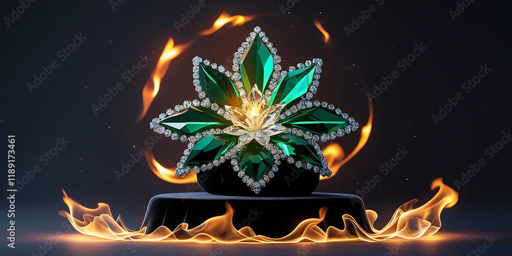 crystal spruce tree flower on fire background, created by generative ai crystal spruce tree flower on fire background, created by generative ai