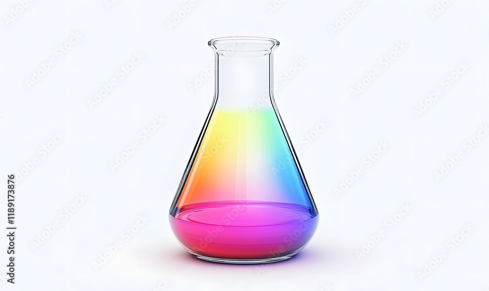 Rainbow liquid in a glass Erlenmeyer flask. Rainbow liquid in a glass Erlenmeyer flask.