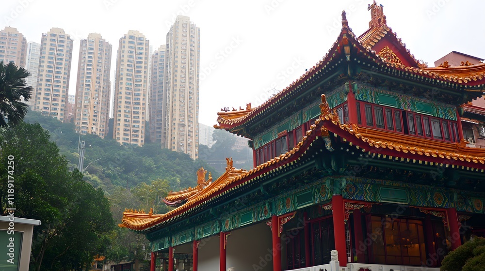 Chinese Temple Architecture Contrasting Modern High Rises Chinese Temple Architecture Contrasting Modern High Rises