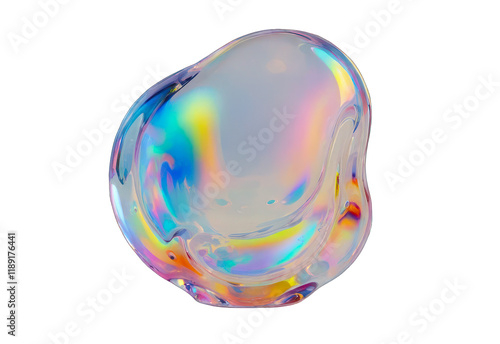 3D render holographic chrome Y2K element, isolated background. Liquid metal, colorful iridescent object, small round translucent sphere with rainbow effect.