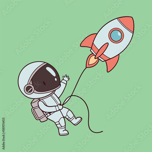 Cute Astronaut and Rocket in Space Adventure