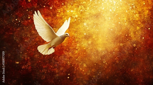 Wallpaper Mural White dove soaring against a warm golden background with bright sparkles Torontodigital.ca