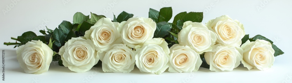 Obraz premium Bunch of fresh white roses on a pure white background for floral decoration or photography use valentine day