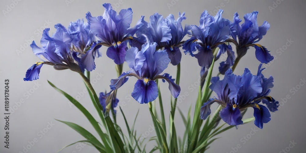 Elegant and simple bouquet of Siberian blue irises, country flowers, blue irises Elegant and simple bouquet of Siberian blue irises, country flowers, blue irises