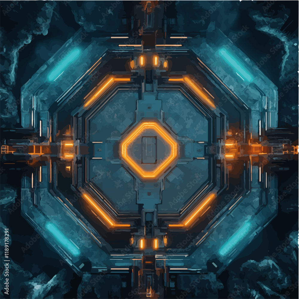 Fototapeta premium Vektorisiert aus derm Package: rpg, fantasy, game, board, symmetrisch, neon, nerd, außerirdisch, ufo, trek, wars, Allianz, portal, planet, galaxy, 