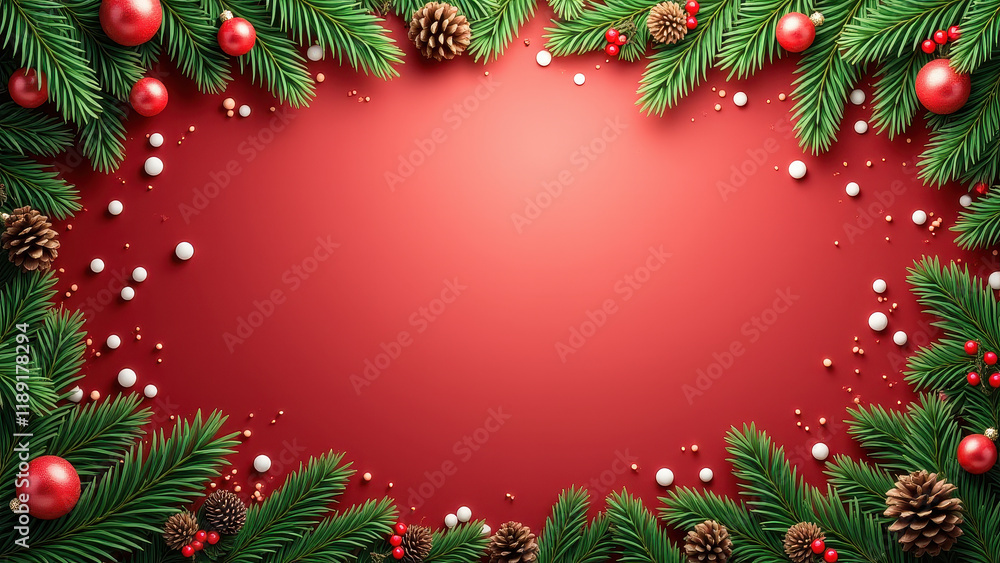 Fototapeta premium Christmas Red Background Festive Frame - Minimalist design