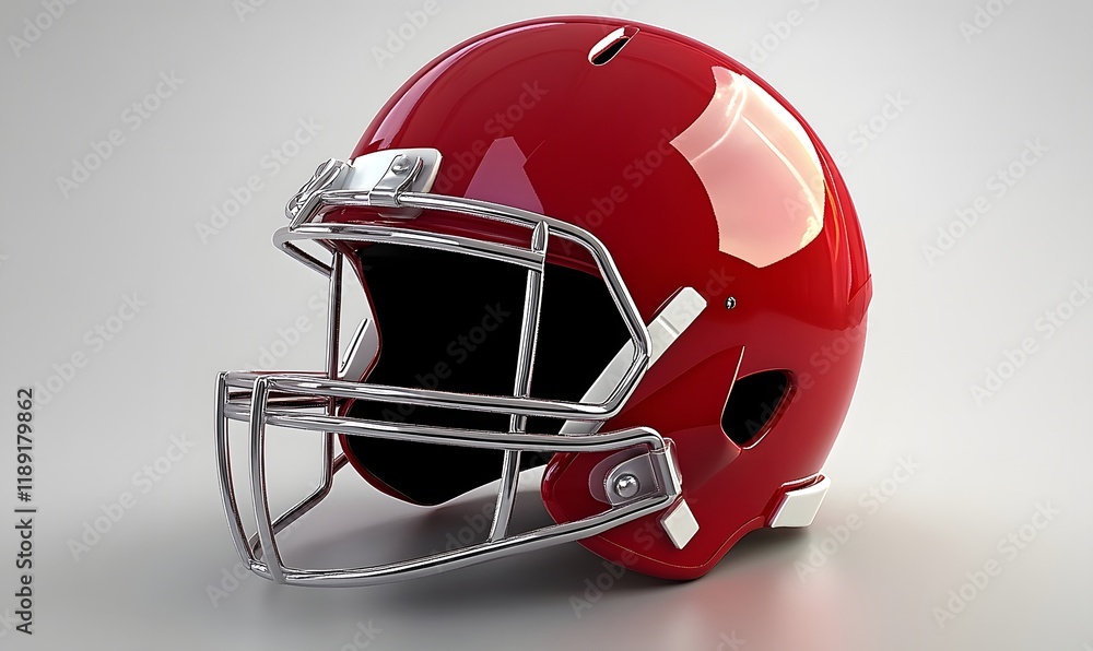 Fototapeta premium Red football helmet with chrome facemask on white background.