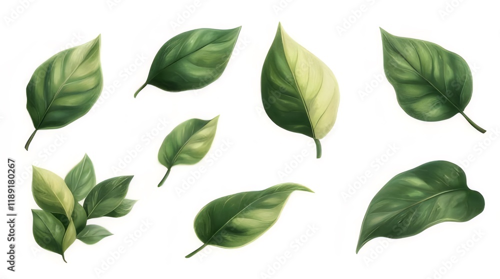 Collection of various green leaves isolated on white background. Collection of various green leaves isolated on white background.