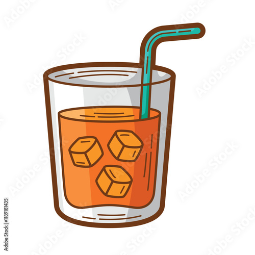 Orange juice with a straw, a refreshing iced drink. Perfect for summer menus, beverage promotions, healthy lifestyle concepts