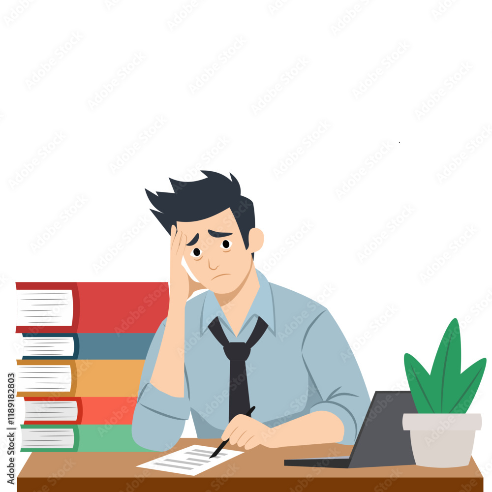 Business person exhausted and stress on desk in office