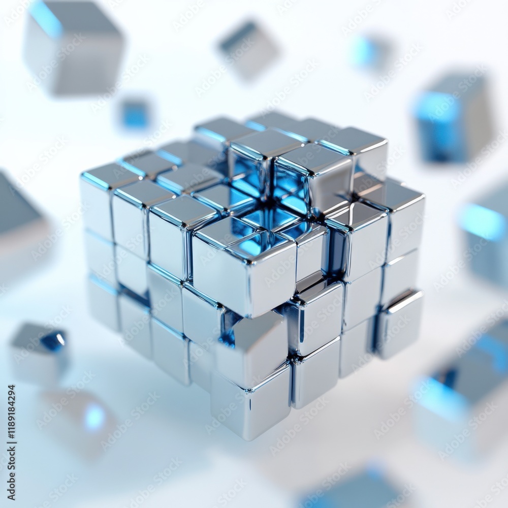 Fototapeta premium 3d rendering of silver cubes forming a larger cube