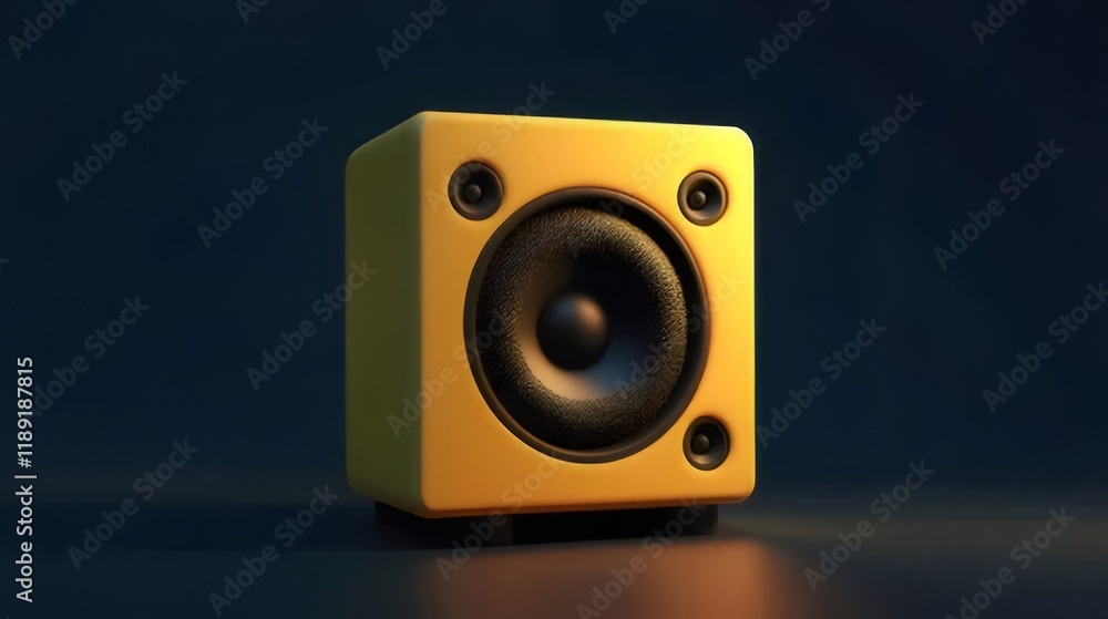 Yellow cube speaker on dark background. Yellow cube speaker on dark background.