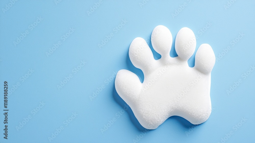Obraz premium Cute White Foam Paw Print on Soft Blue Background for Pet Lovers