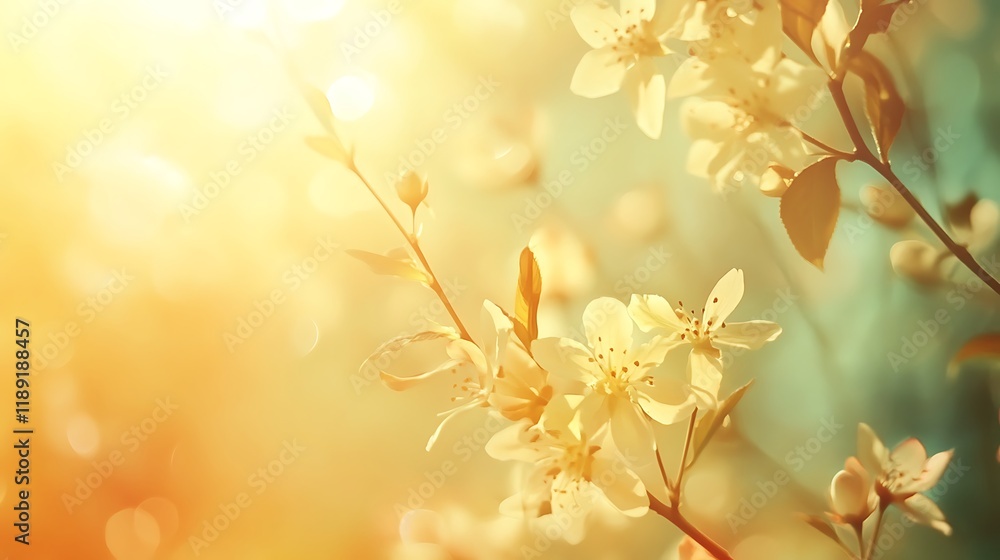 Obraz premium Sunlight Illuminates Delicate Spring Blossoms on Branch