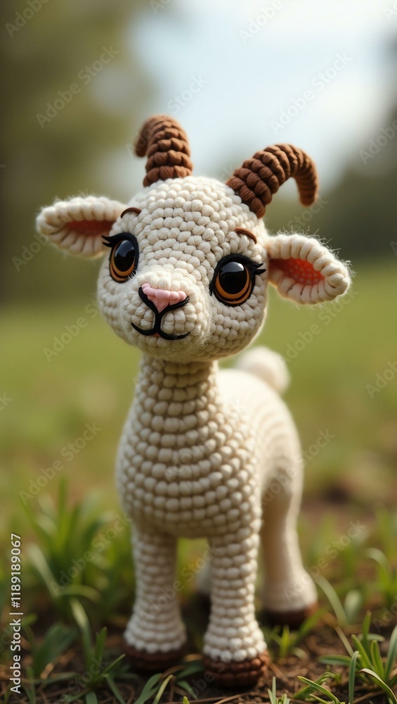 Obraz premium realistic highly detailed crochet of a goat with a nature background