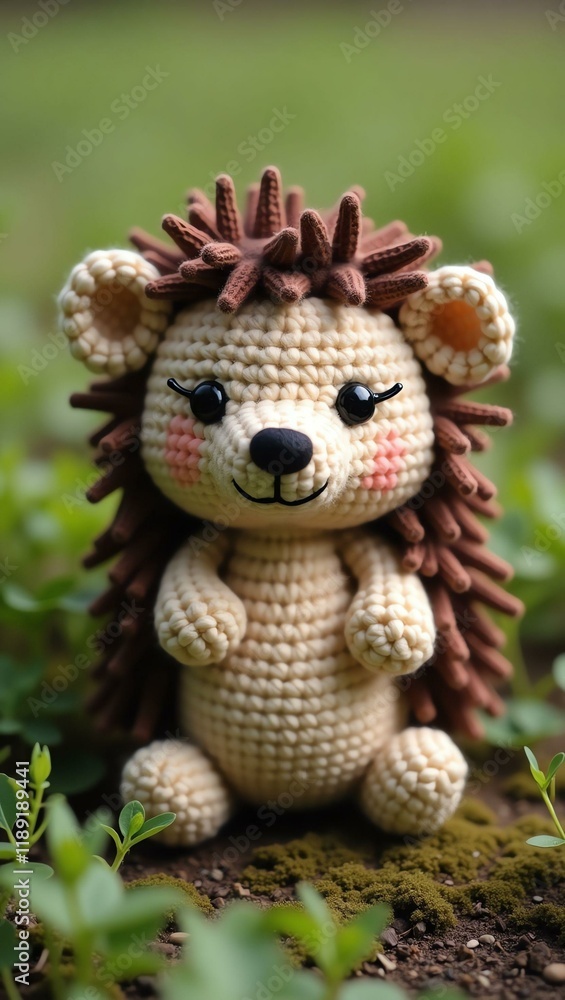 realistic highly detailed crochet of a hedgehog with a nature background realistic highly detailed crochet of a hedgehog with a nature background
