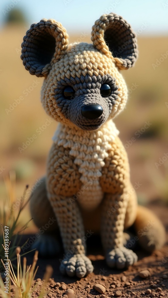 realistic highly detailed crochet of a hyena with a nature background realistic highly detailed crochet of a hyena with a nature background