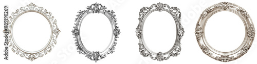 Set of a delicate, silver-plated frame isolated on transparent background