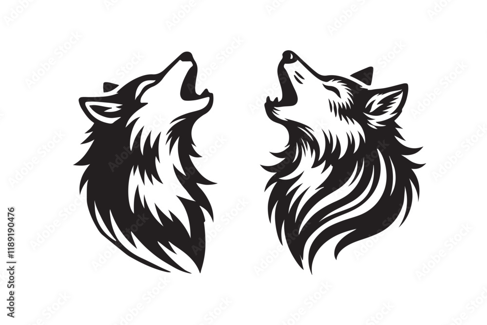 Obraz premium A black and white silhouette of a wolf howling Vector isolated on a white background