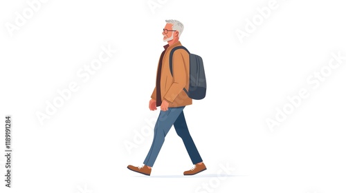 Elderly Man Walking With Backpack Happy photo