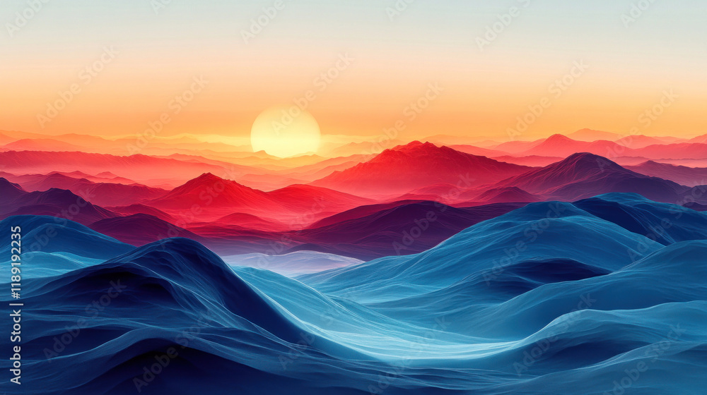 Abstract landscapes with flowing shapes and gradients representing mountains, rivers, and skies in a surreal style Abstract landscapes with flowing shapes and gradients representing mountains, rivers, and skies in a surreal style