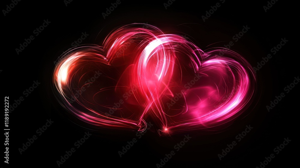 A deep black background with glowing red and pink hearts. A deep black background with glowing red and pink hearts.