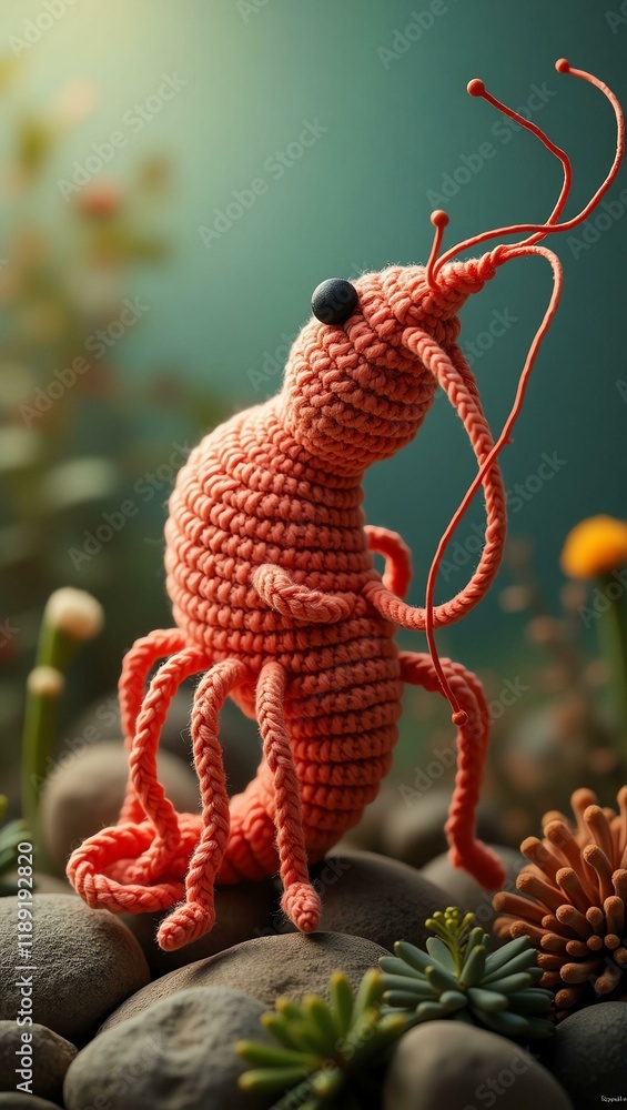Obraz premium realistic highly detailed crochet of a shrimp with a nature background