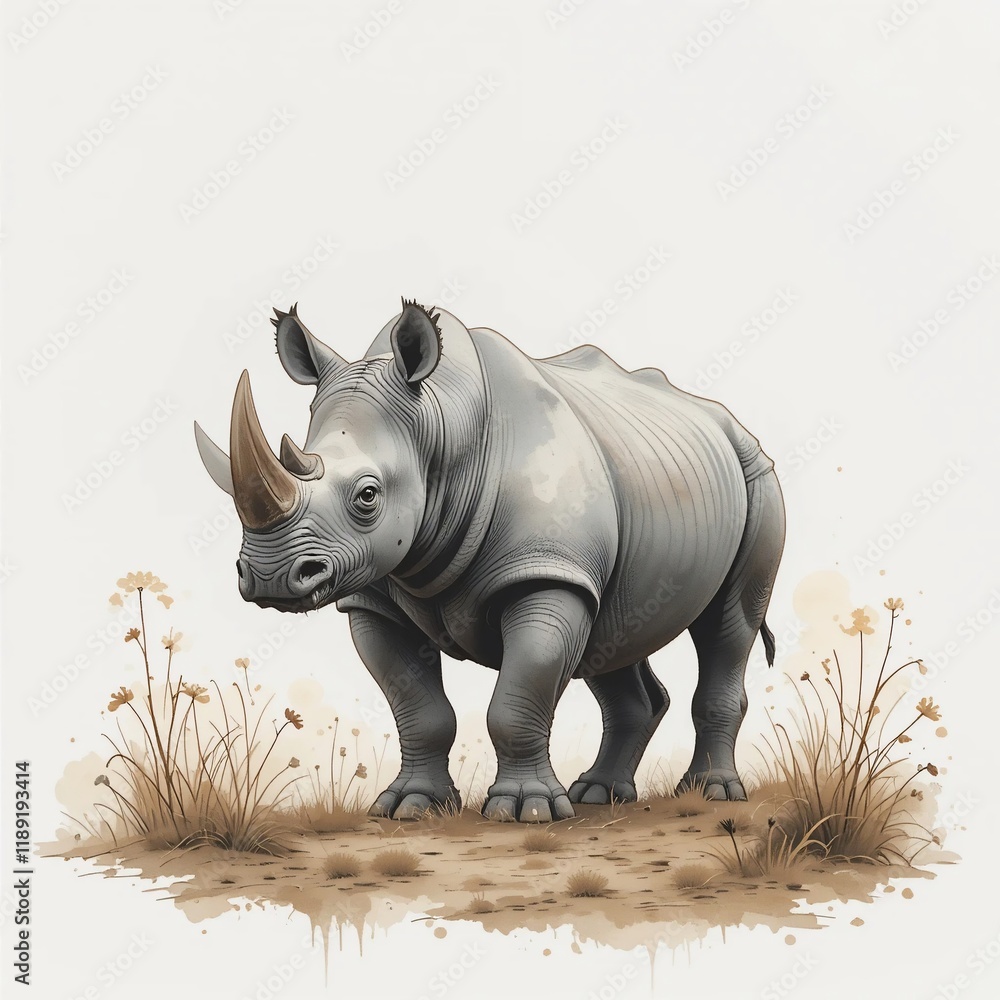 Obraz premium Majestic White Rhinoceros in African Savanna Wildlife Conservation Image