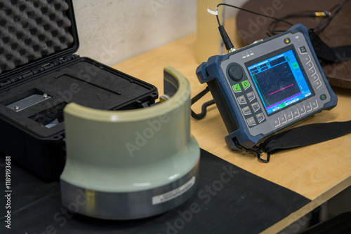 Fotografie Professional Ultrasonic Testing NDT Equipment with Calibration Standards and Display Unit