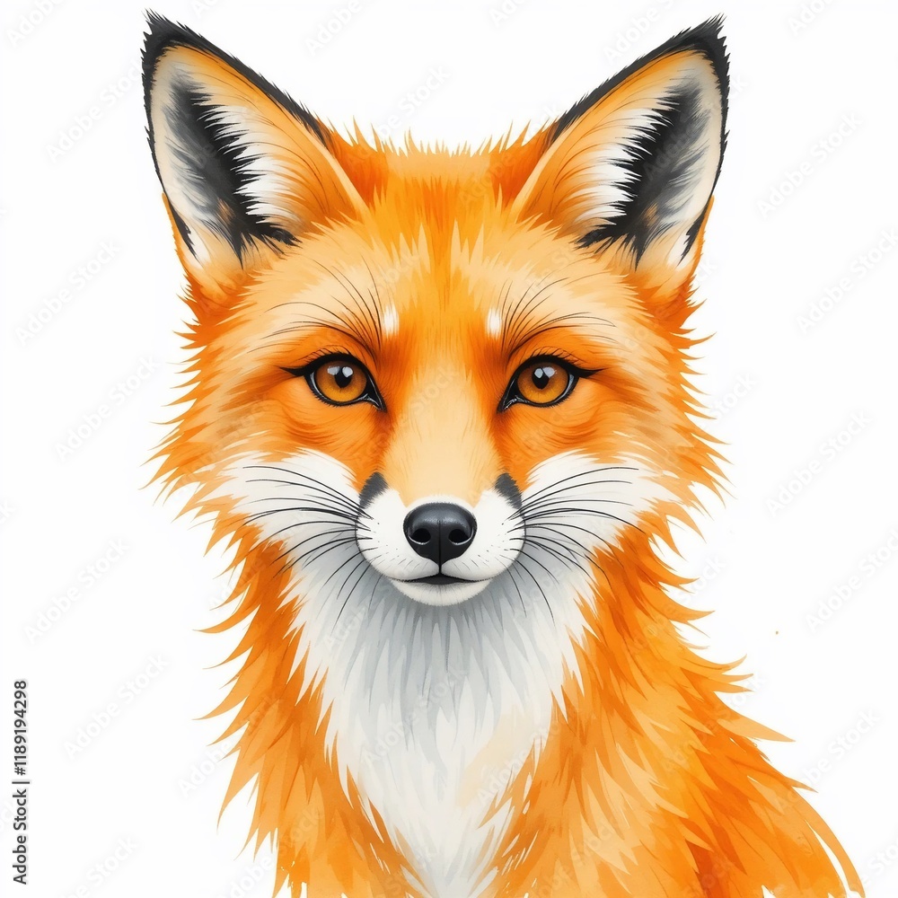 Obraz premium Majestic Red Fox Portrait Vibrant Watercolor Illustration of Wildlife
