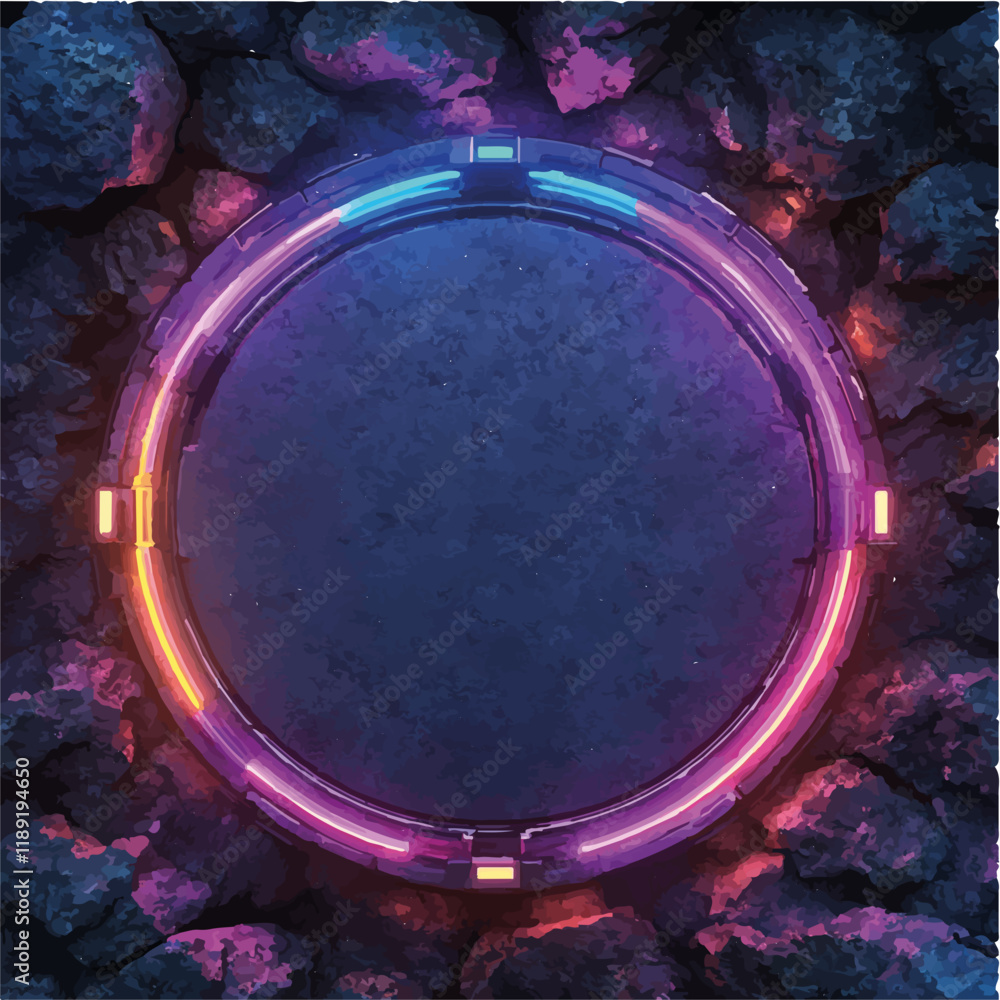 Obraz premium Vektorisiert aus derm Package: rpg, fantasy, game, board, symmetrisch, neon, nerd, außerirdisch, ufo, trek, wars, Allianz, portal, planet, galaxy,